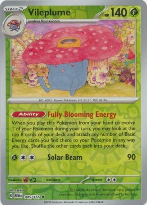 Vileplume 045/165 Reverse Holo MEWen English 151 Pokemon Card NM