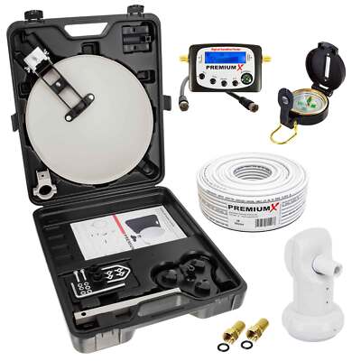Camping SAT Anlage Antenne Satelliten Finder Kompass Single LNB Kabel im Koffer
