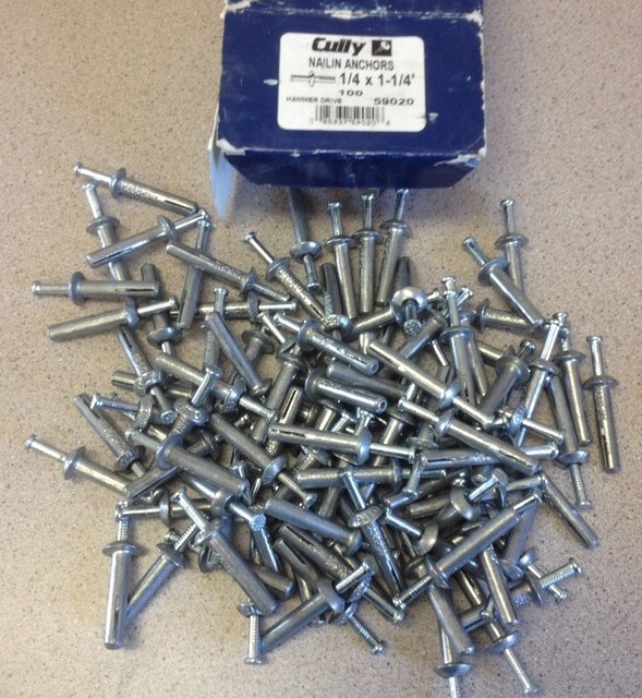 NOS box 100+ pcs Cully Nailin Anchors 1/4 inch x 11/4" Hammer Drive