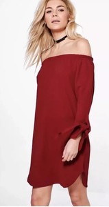 boohoo burgundy dress