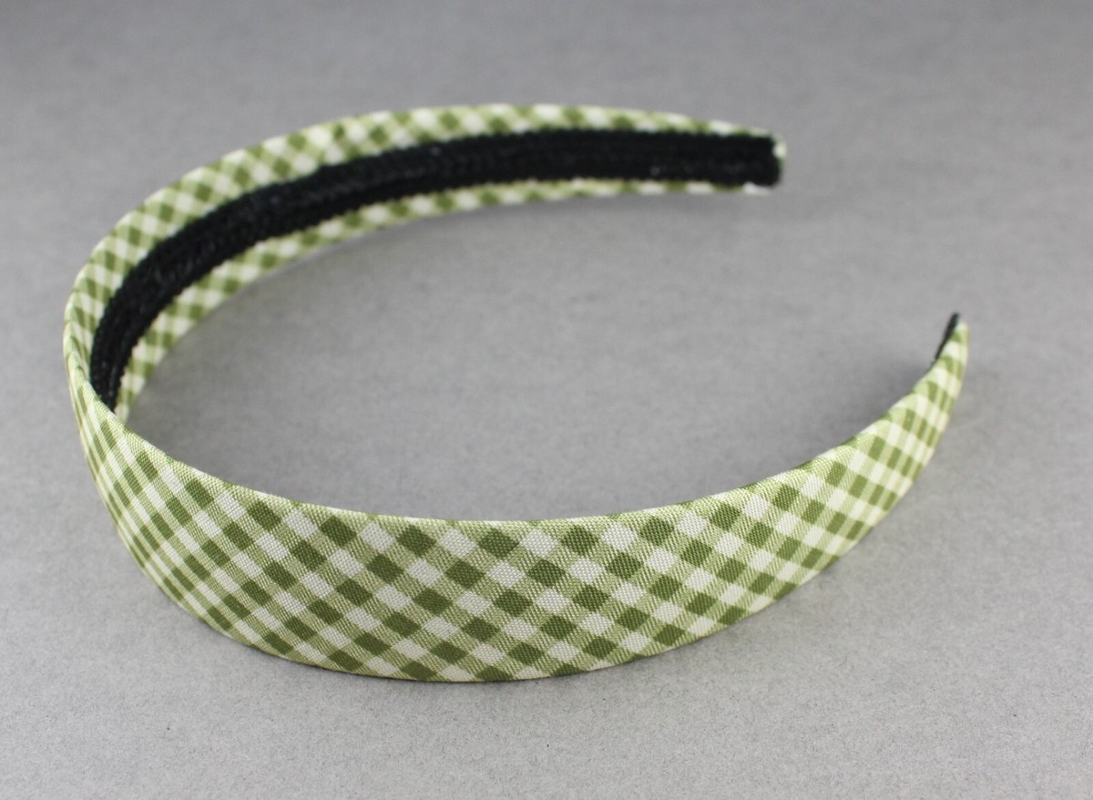 Green White gingham plaid headband 1 1/8