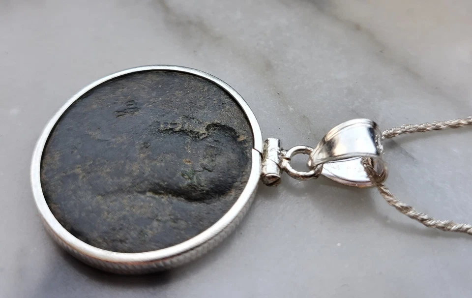 Auténtico Collar de Plata 925 Moneda del Emperador Vespasiano Antiguo Imperio Romano Foto 2 de 4