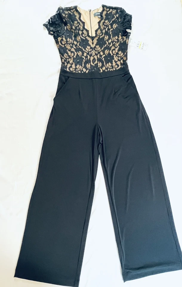Женский комбинезон Karen Kane черный эластичный с v-образным вырезом кружевной лиф с широкими штанинами размер S - Изображение 3 из 4