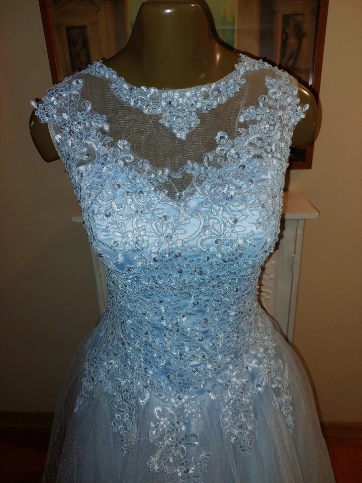 Vestido de novia bordado sin mangas vestido de novia Cenicienta azul claro talla 2 Foto 3 de 4