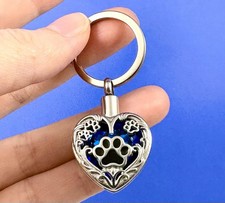 Paw Print Cremation Pendant Urn Keychain 1" KeyRing Ash Dog Cat Pet Cobalt Blue