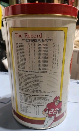 1981 Alabama Golden Flake Commemorative Canister Bear Bryant Limited Edition - Picture 3 of 6