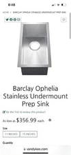 Barclay Ophelia 20”x11" Undermount Steel Prep Sink - brand new