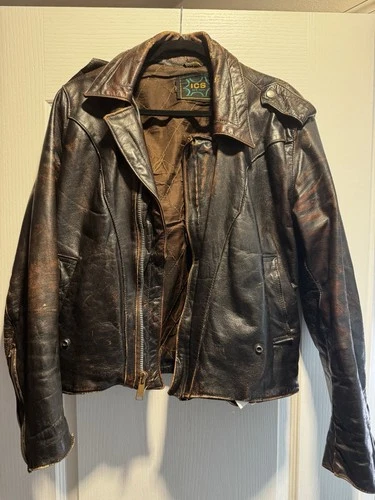Vintage Brown Leather Biker Jacket 1960s 1970s Bomber Men's - product listing photo