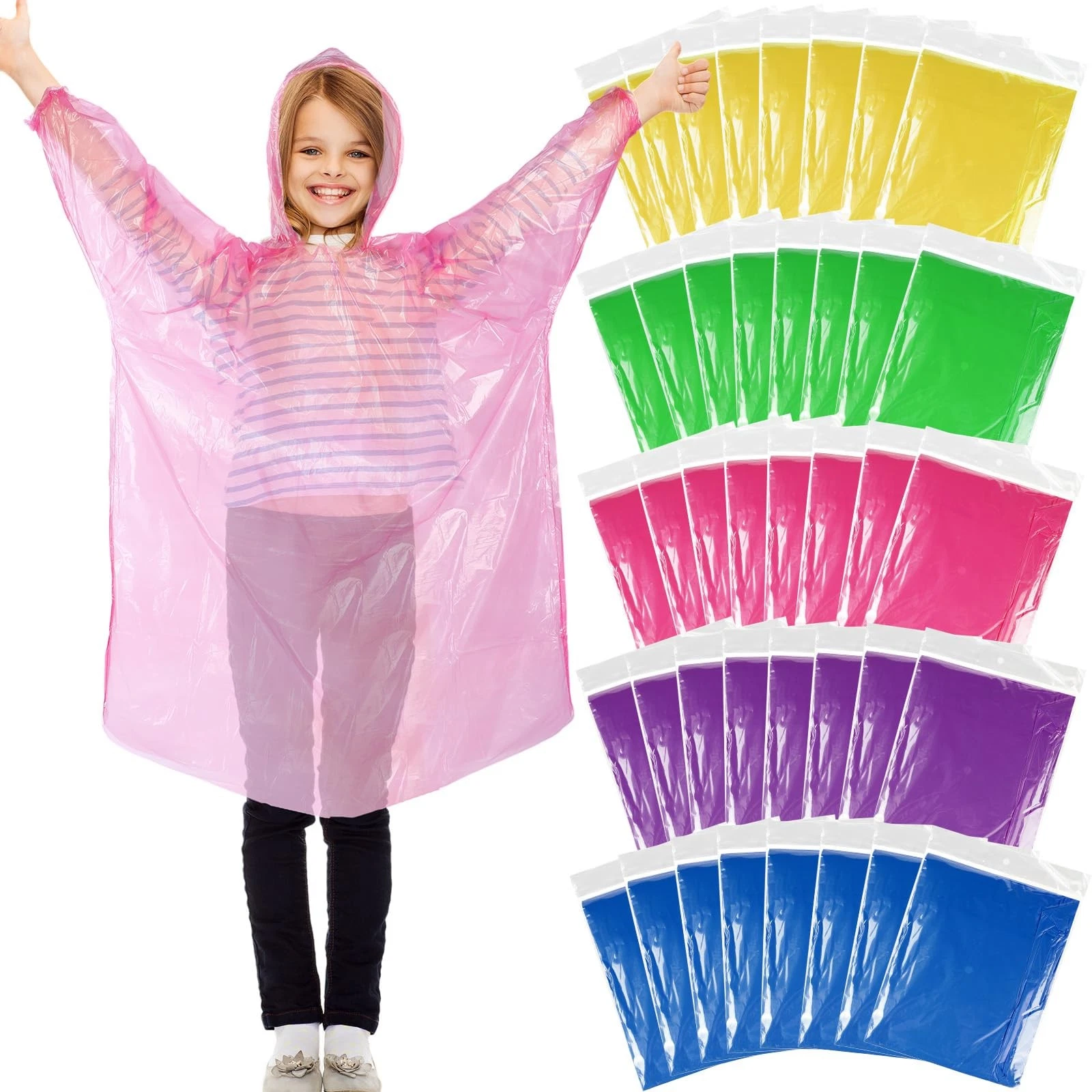 40 Pcs Kid Ponchos Bulk Disposable Kids Rain Ponchos Bulk Emergency Raincoat ...