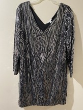 Bar III Black Metallic Shimmer V Neck Sparkly Stretch Party A Line Dress 2X
