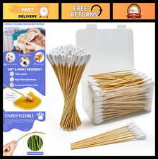 200PCS Large Cotton Dog Ear Swabs - 6 Inch Bamboo Handle, Soft Lint-Free