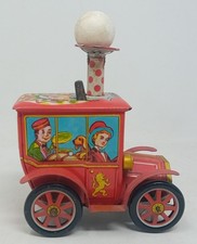 vintage KO Japan tin-plate clockwork Circus Car Ball Blower toy