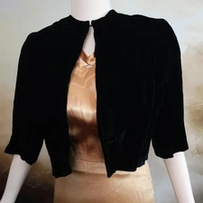 Vintage 1950s does 1930s Deep Black Velvet Glentex Union Label Cropped Jacket