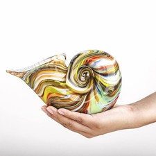 7.7" Glass Nautilus Conch Figurines, Hand Blown Seashell Art, Multicolor Glas...