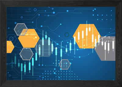 Abstraktes Finanzdiagramm mit Hexag gerahmtes Wandbild Poster Leinwanddruck Bild