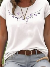 Beautiful Purple Flowers Graphic Women's T-shirt Floral Spring Summer Casual Tee