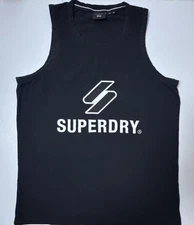 Superdry Shirt Mens Medium Black Sleeveless Tank Top Logo Graphic Embroidered