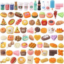 100Pcs Miniature Foods Drink Bottles Toys, Mixed Mini Resin Food Drinks Figures