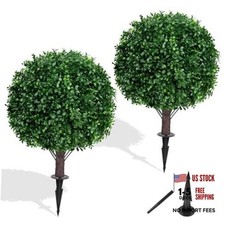 Artificial Topiary Ball Tree Set of 2, UV Resistant Artificial Outdoor Boxwood