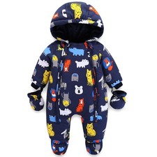 JiAmy Baby Winter Hooded Rompers Snowsuit with Gloves Booties 18-24 Months