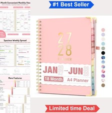 2027-2028 Planner 18 Month Monthly Weekly Calendar 8.5x11 Spiral Bound Pink Tabs