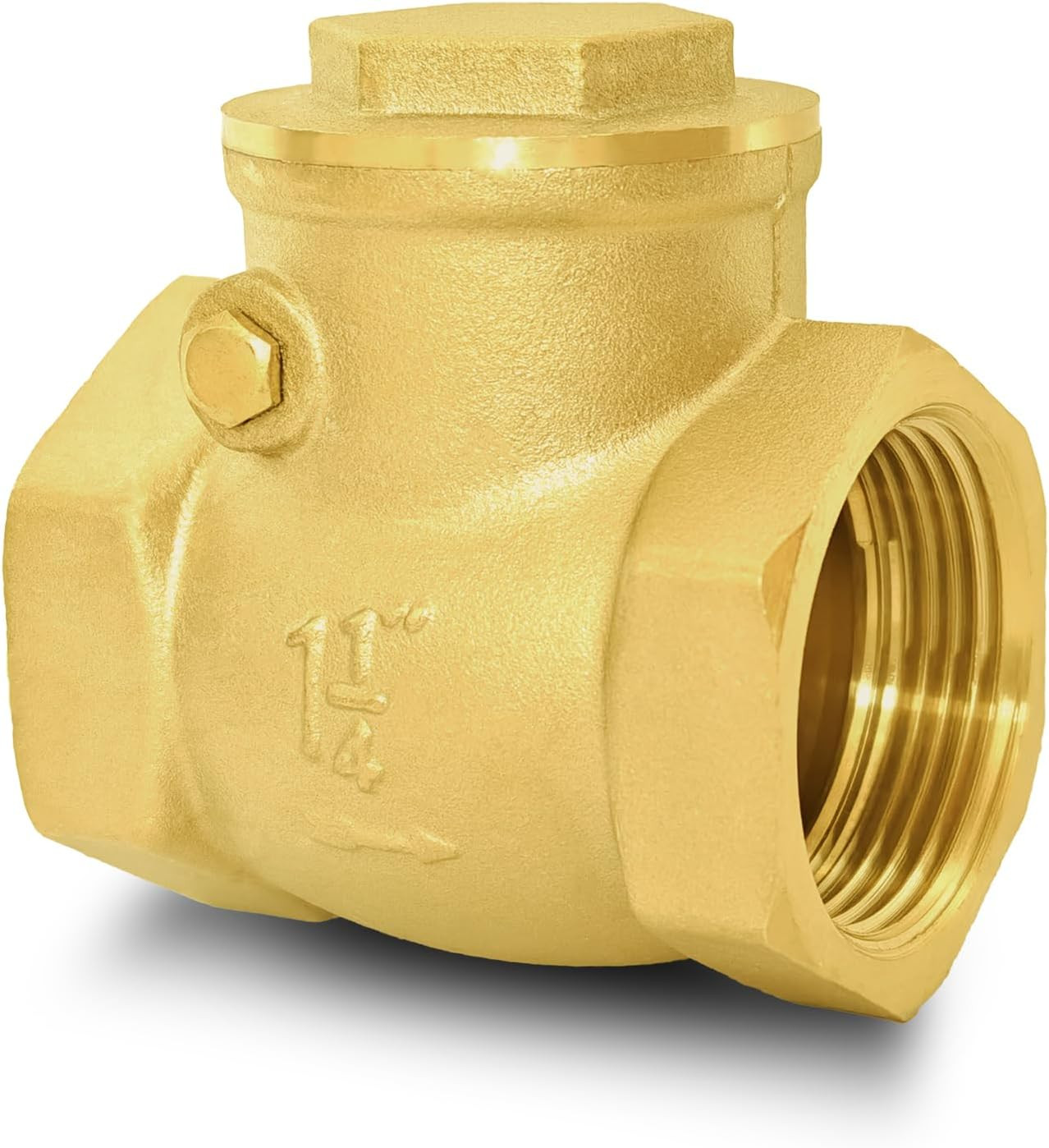 1-1/4 In NPT Brass Horizontal Swing Check Valve, Prevents Backflow