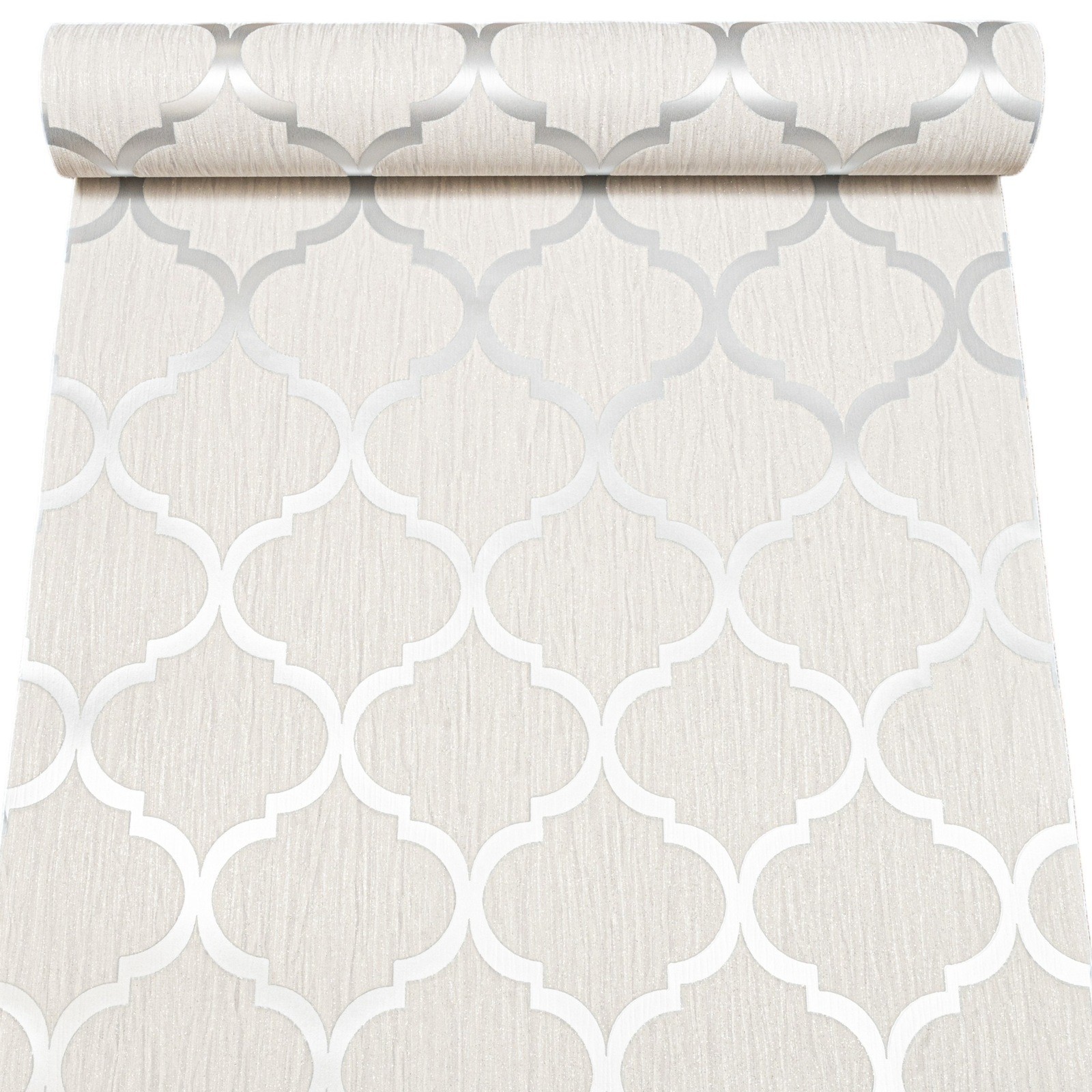White Trellis Glitter Wallpaper Silver Metallic Slight Imperfect Textured Vinyl