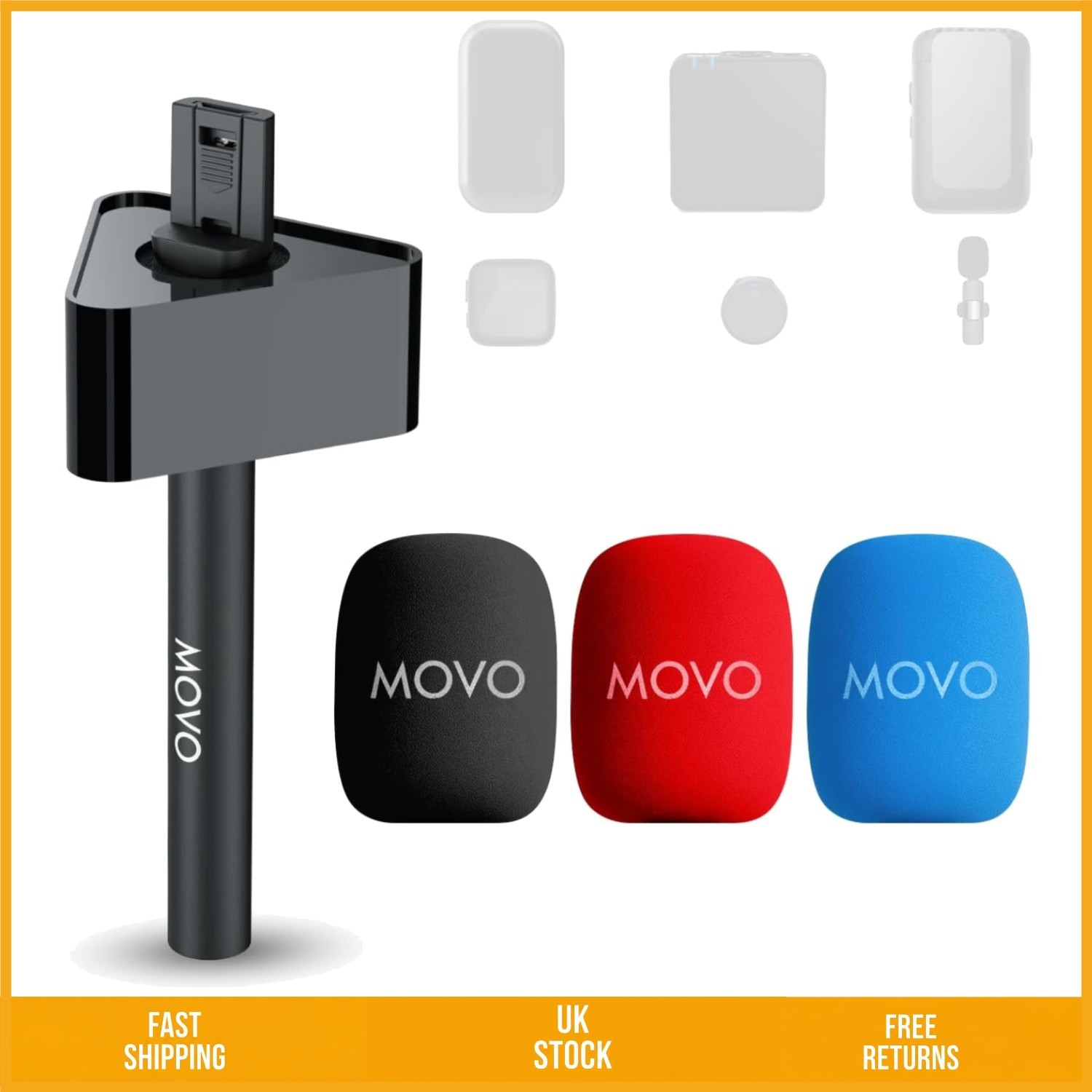 Professional Wireless Handheld Microphone Grip with Mic Flag and 3 Windscreens