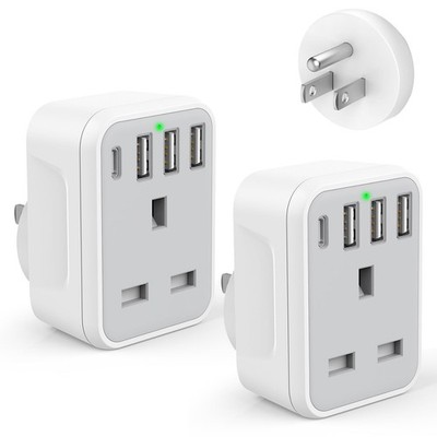 2 Stück USA Reiseadapter, American Plug Adapter UK auf US mit 2er Pack, weiß