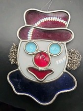 Vintage Stained Glass Clown Suncatcher Decor Window Circue Blue Red