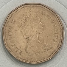1987 Canadian One Dollar Loonie Coin, Elizabeth II D.G. Regina, Circulated