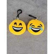 2 Plush Emoji Keychain Funny Face Crying Laughing Yellow Stuffed Toy