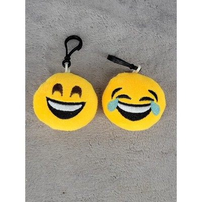 2 Plush Emoji Keychain Funny Face Crying Laughing Yellow Stuffed Toy