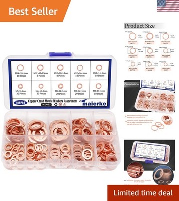 Versatile Copper Crush Washer Collection - 188PCS with Storage Box Included