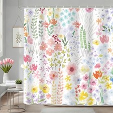 Spring Floral Colorful Shower Curtain, Summer Cute Boho Wildflower Pink