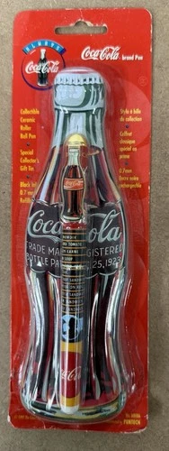 Vintage 1996 Coca-Cola Bottle Shaped Tin With Pen Set