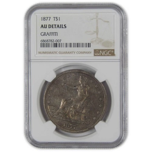 1877 Trade Silver Dollar AU Details NGC $1 Coin SKU:I24287