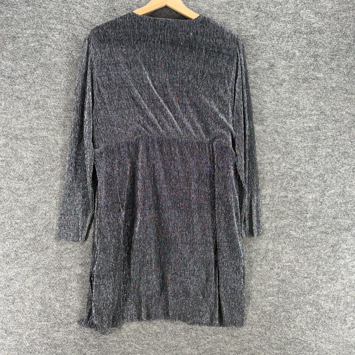Serra Wrap Dress Women L Large Gray Short Lined Tasseled Long Sleeve Tie Up