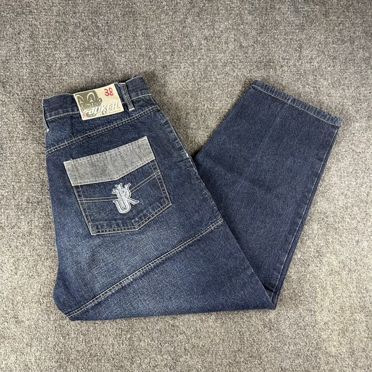 Joker Brand Embroidered Jeans 36x27 Men's Blue Vintage Y2K Tapered