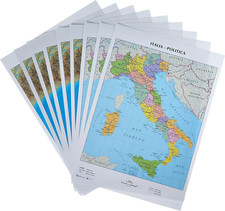 Cartina Geografica Italia Fisica E Politica, Formato A4, Confezione Da 10