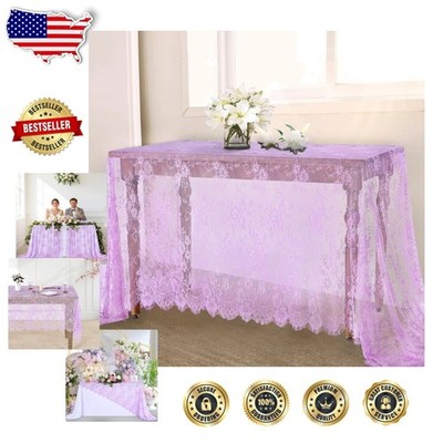 Luxury Purple Floral Lace Tablecloths - 5pc 60x120'' Rectangle Wedding Party