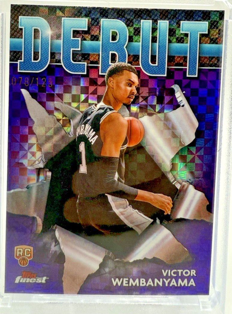2023-24 Topps Finest Victor Wembanyama Debut Purple Checkerboard /125 RC Spurs