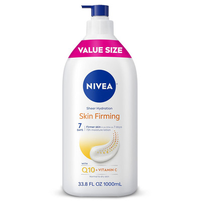 NIVEA Sheer Hydration Skin Firming Body Lotion with Q10 and Vitamin C, 72-Hour B
