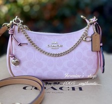 NWT Coach Gold Powder Pink Teri Shoulder Bag Signature with Charms CEA20