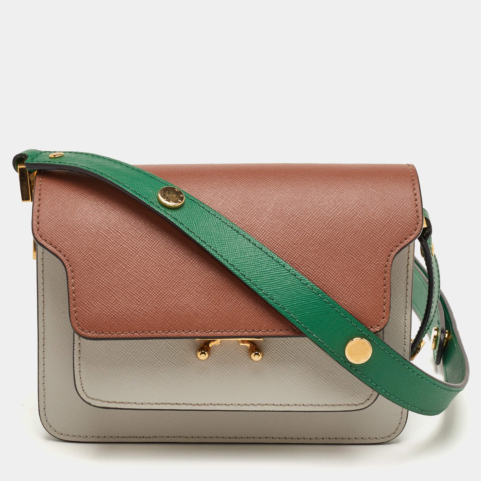 Marni Trunk Multicolor Saffiano Leather Flap Shoulder Bag