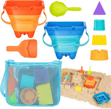 Beach Toys, Collapsible Sand Toys - 9pcs Sand Castle Building Kit: Foldable Sand