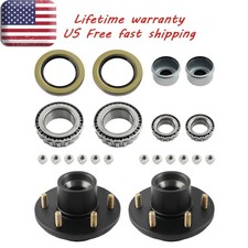 2 Trailer Hubs 6000# 6 Lug 6x5.5 Idler Axle with Dust Caps Plugs Lug Nuts 15123