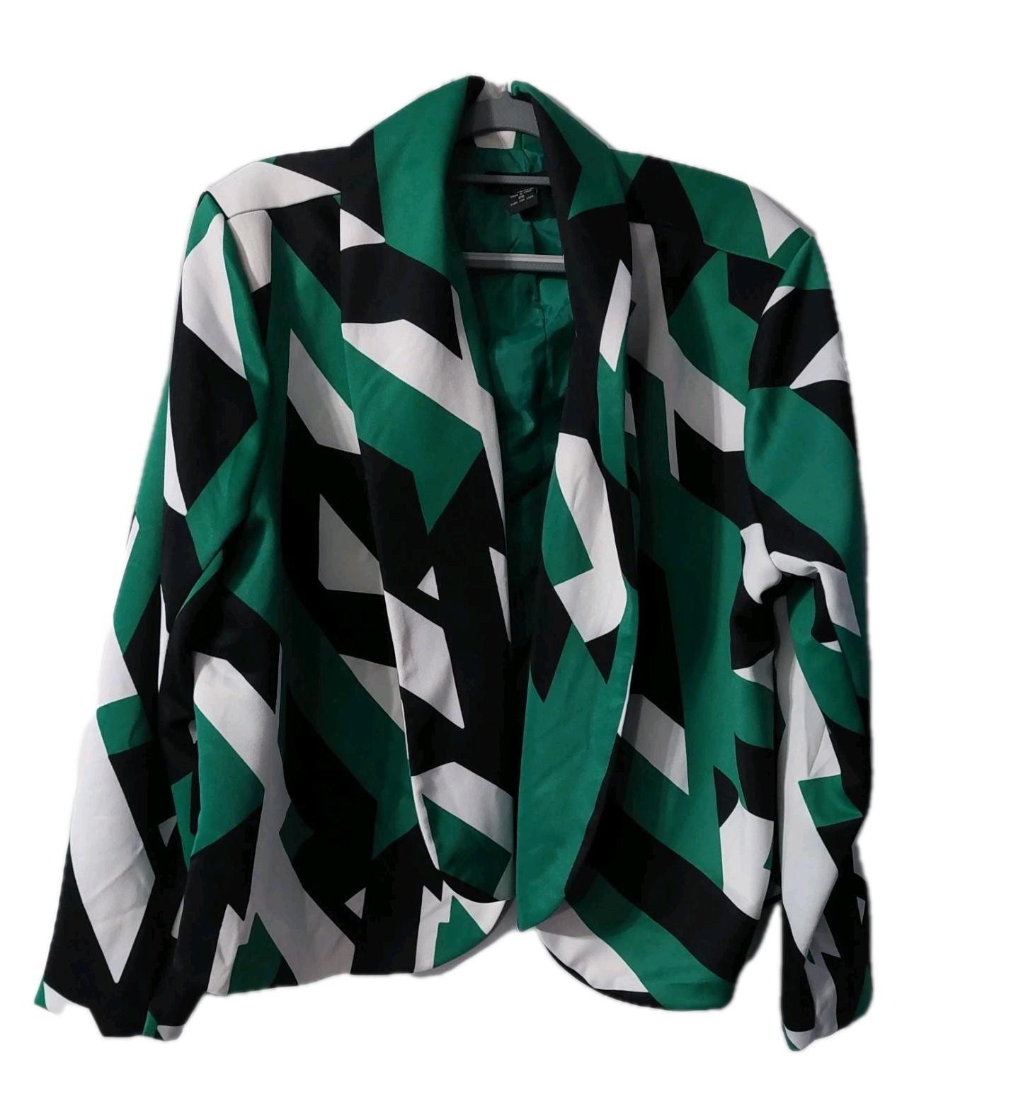 Ashley Stewart Size 26 Women's Blazer Jacket Green Black Geometric Open Front