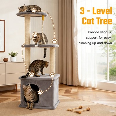 40'' Compact Cat Tree with Semi-Enclosed Condo Sisal Scratching Posts Cat Tower