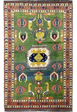 6x8 GREEN Wool Handmade Kazak Rug #F-6651